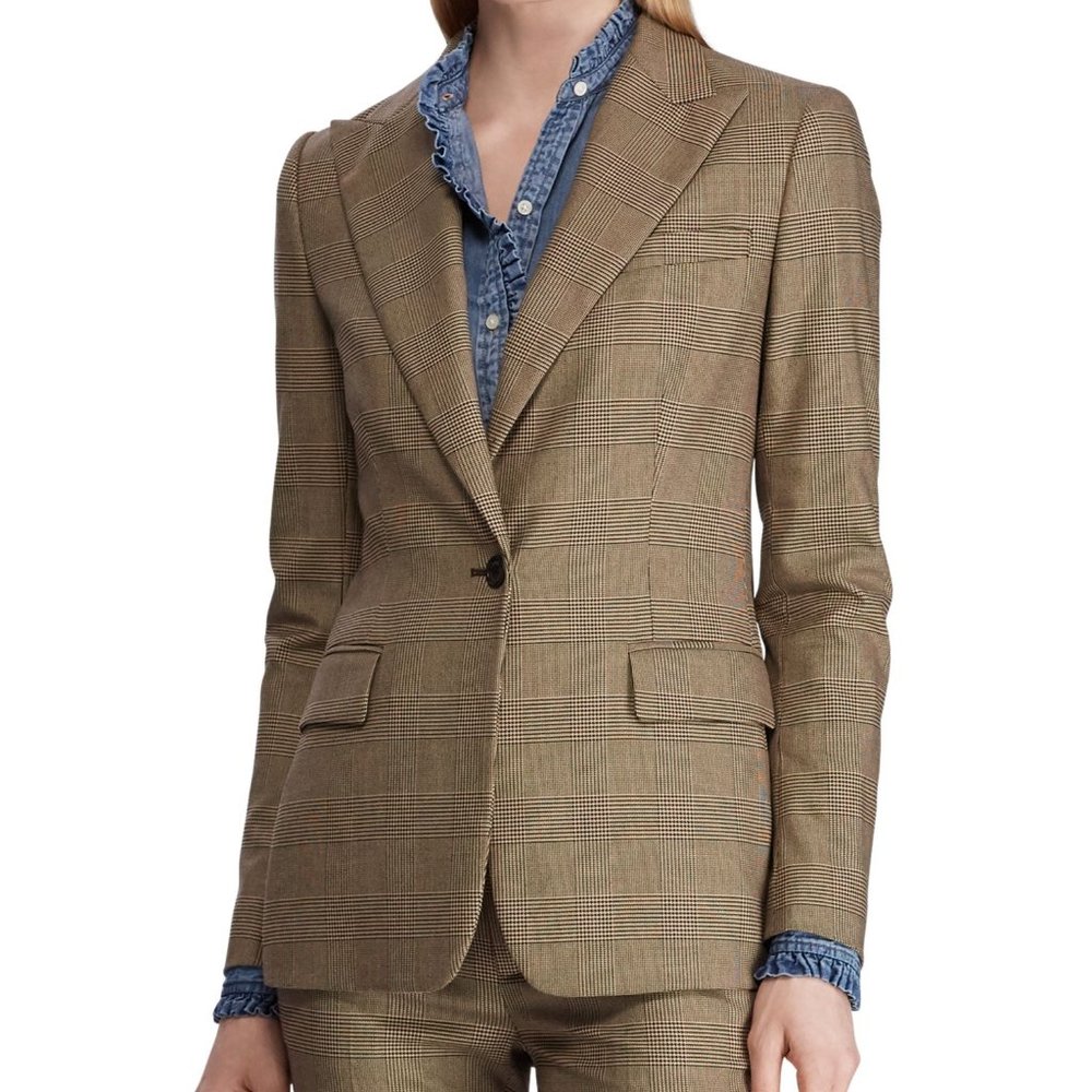 $245 RALPH LAUREN Glen Plaid Blazer Dress Jacket